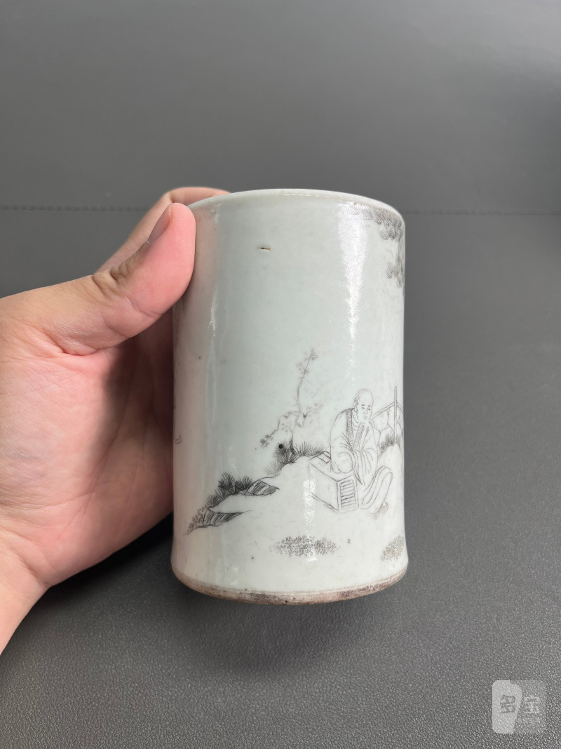 民国 刻瓷高仕人物诗文笔筒 - 图6